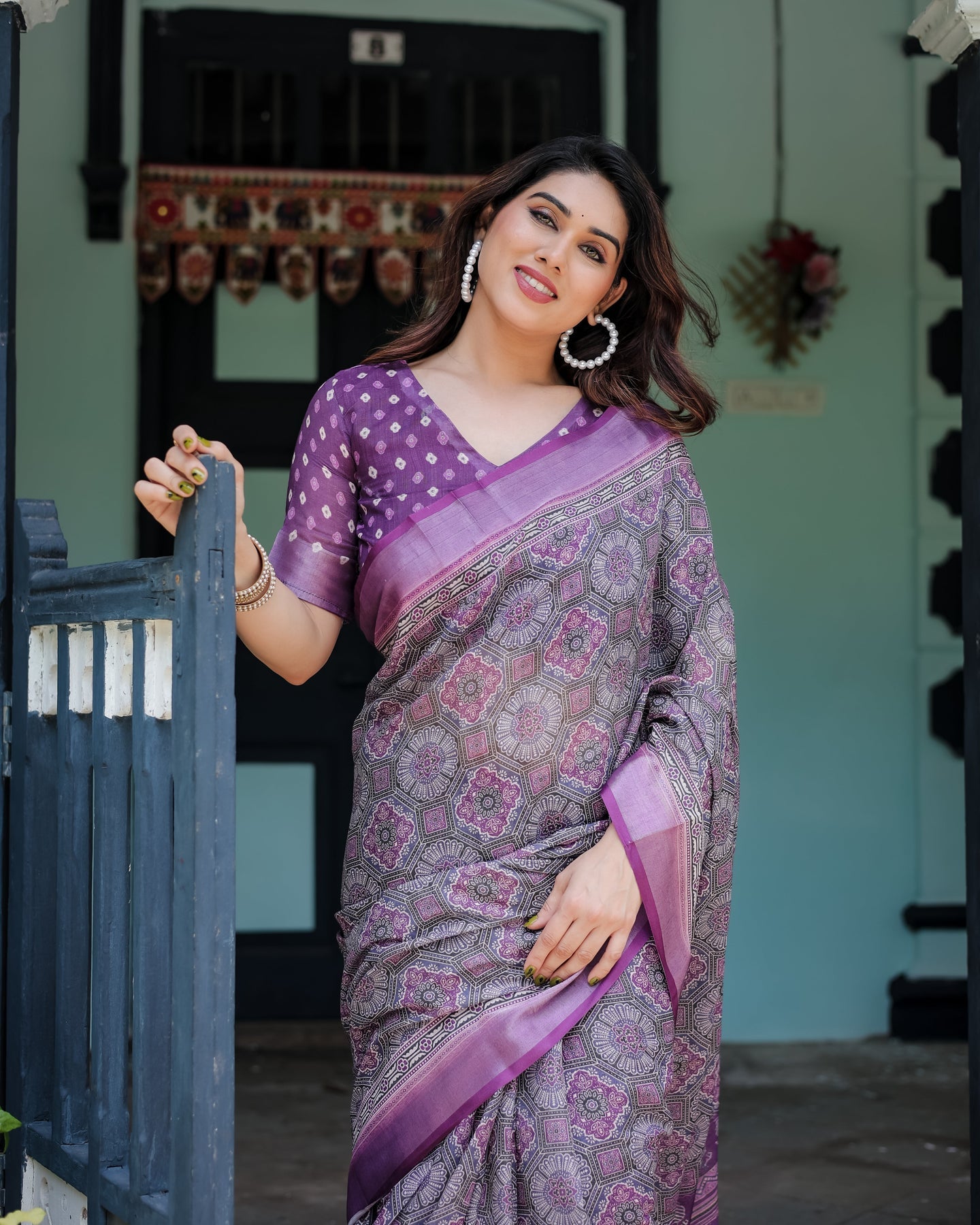 Luxury Mauve Purple Linen Saree | Shaadigruh SD1026