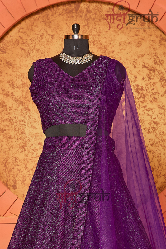 Royal Purple Shimmer Lehenga Choli with Net Dupatta – Luxury Festive & Evening Wear
