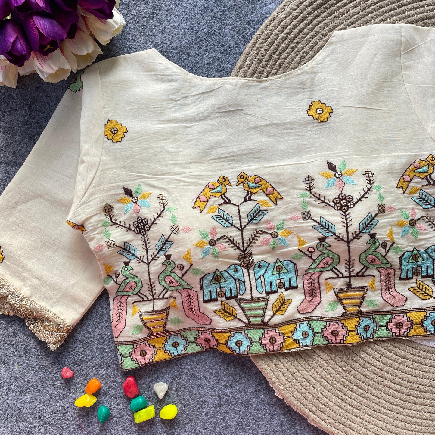 Pure Khadi Blouse with embroidery work