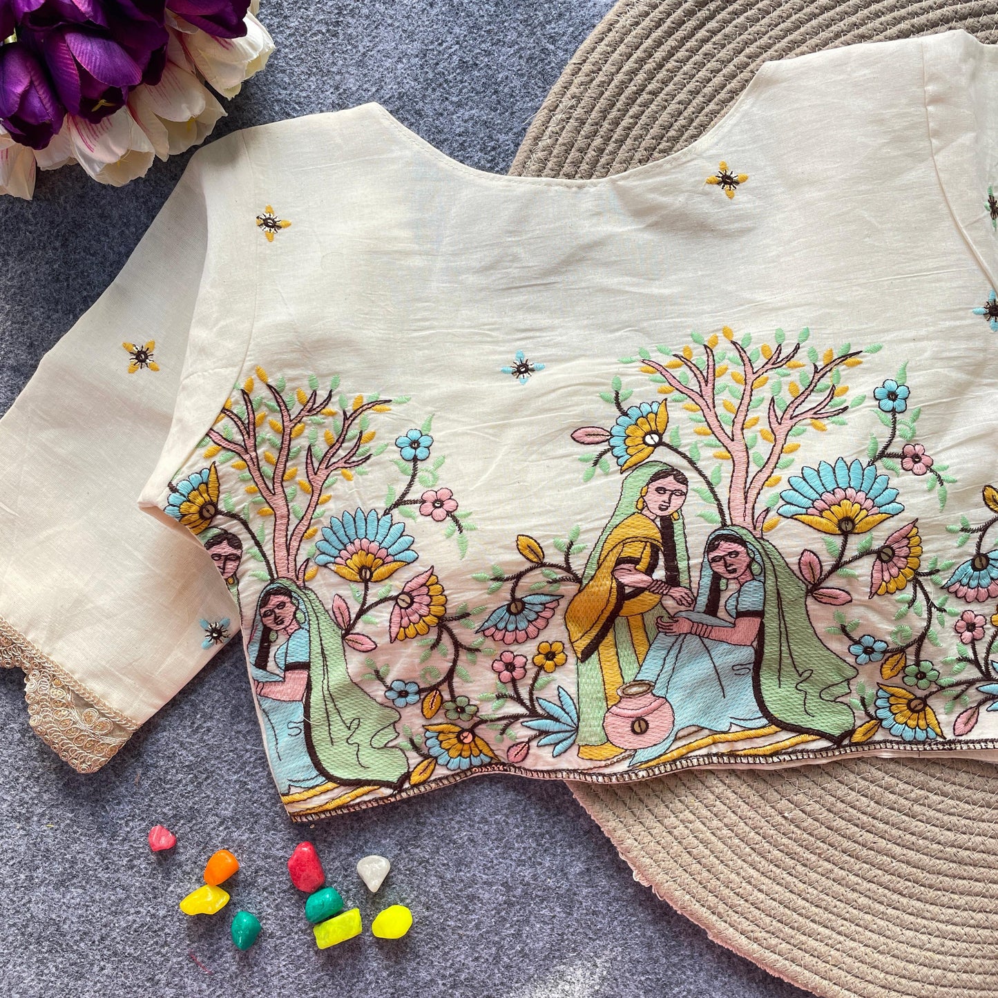 Pure Khadi Blouse with embroidery work
