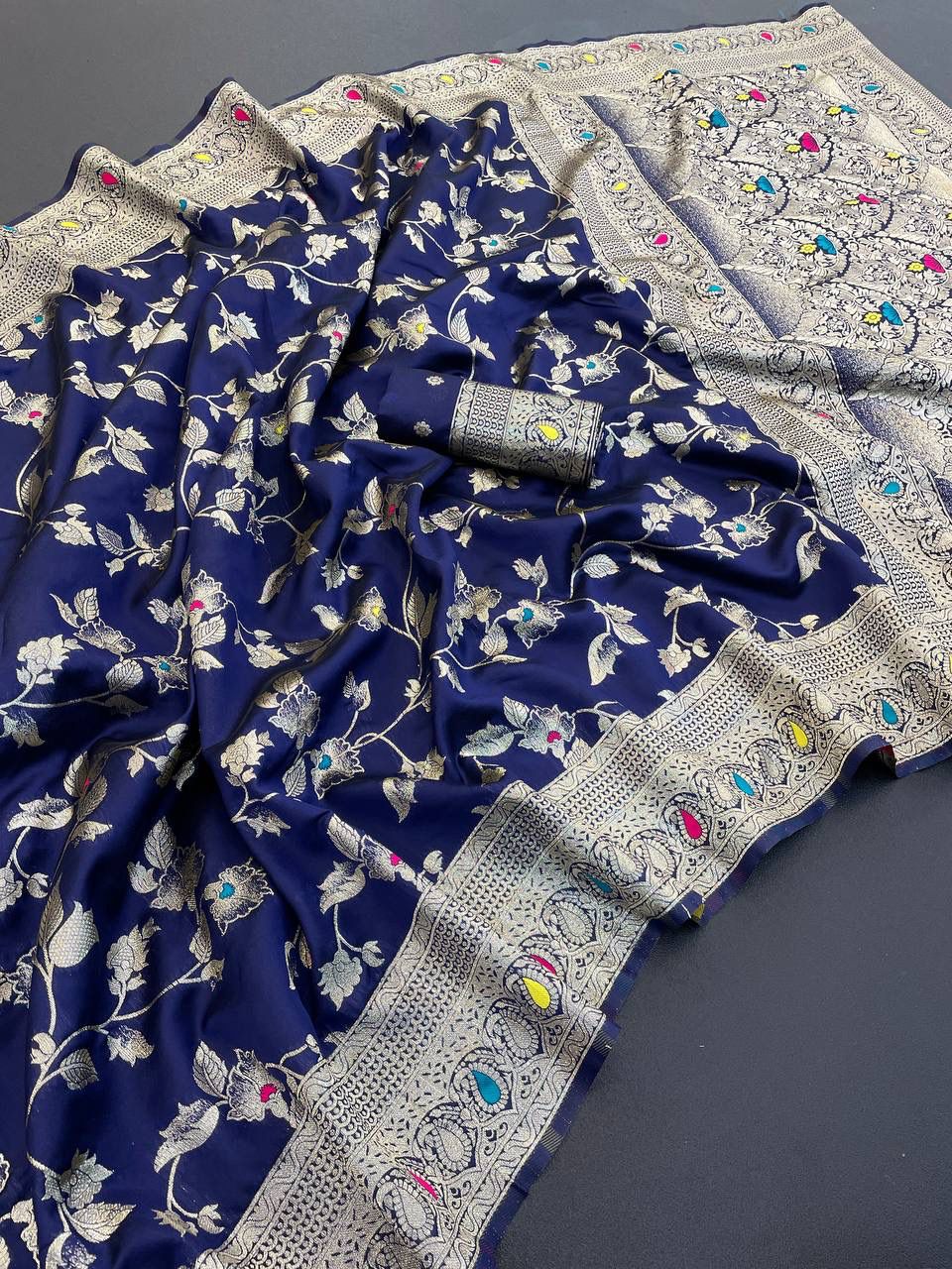 Flower and Mina zari weaving Banarasi Sarees