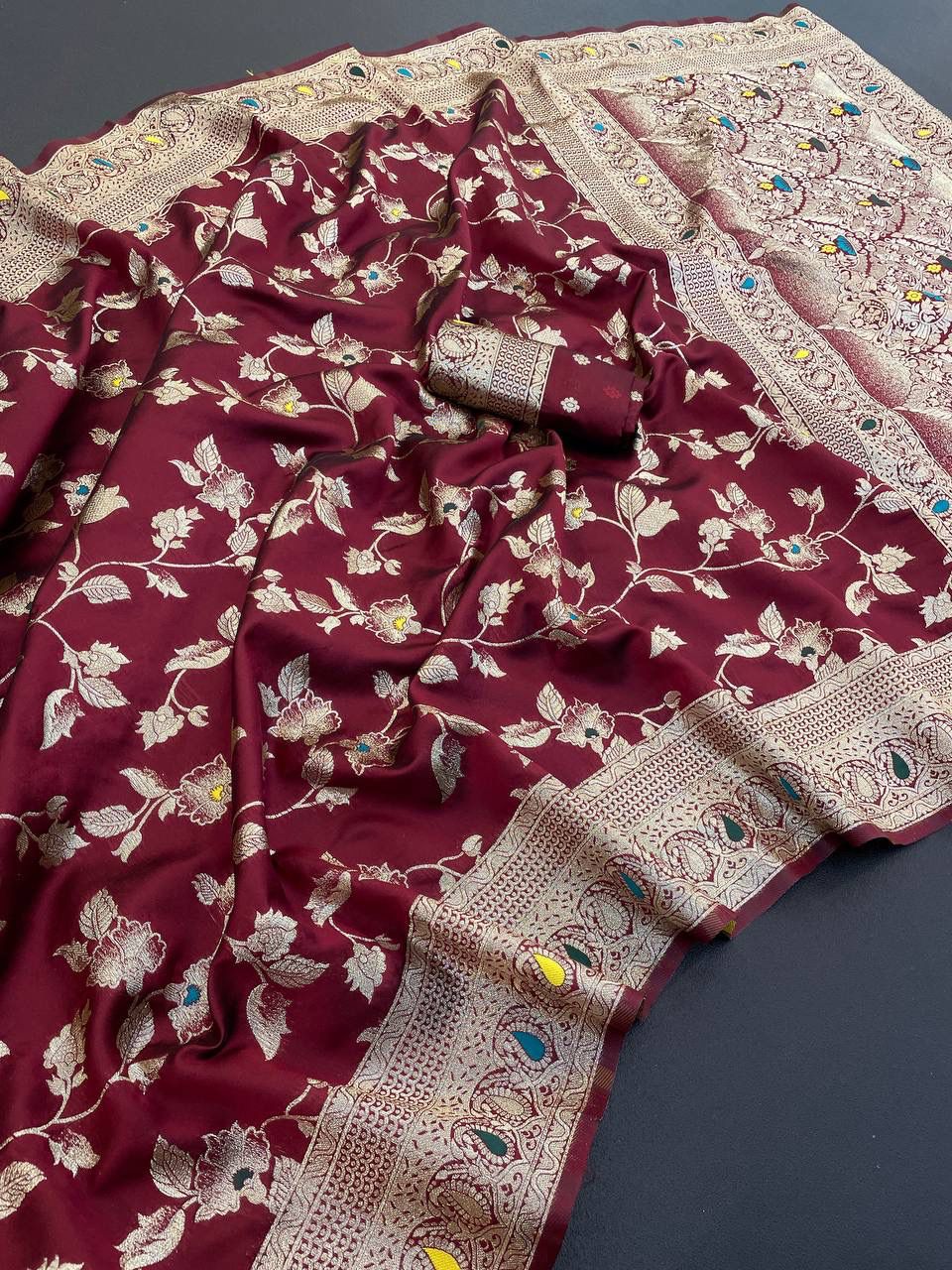 Flower and Mina zari weaving Banarasi Sarees