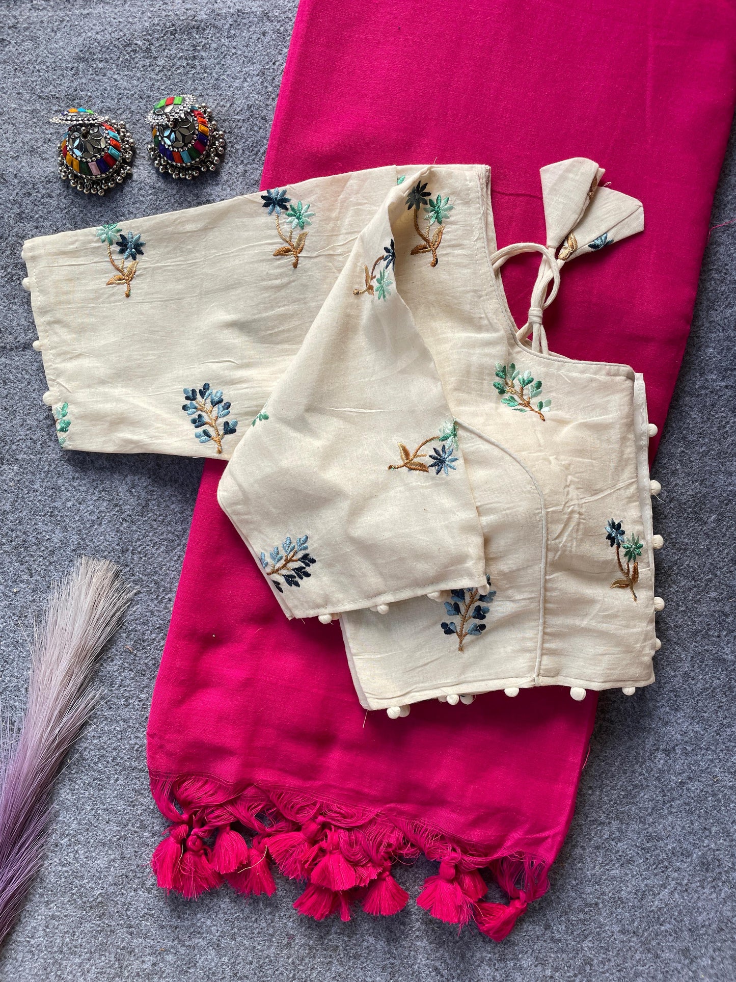 Pure Khadi Cotton Pink Saree With Designer Blouse