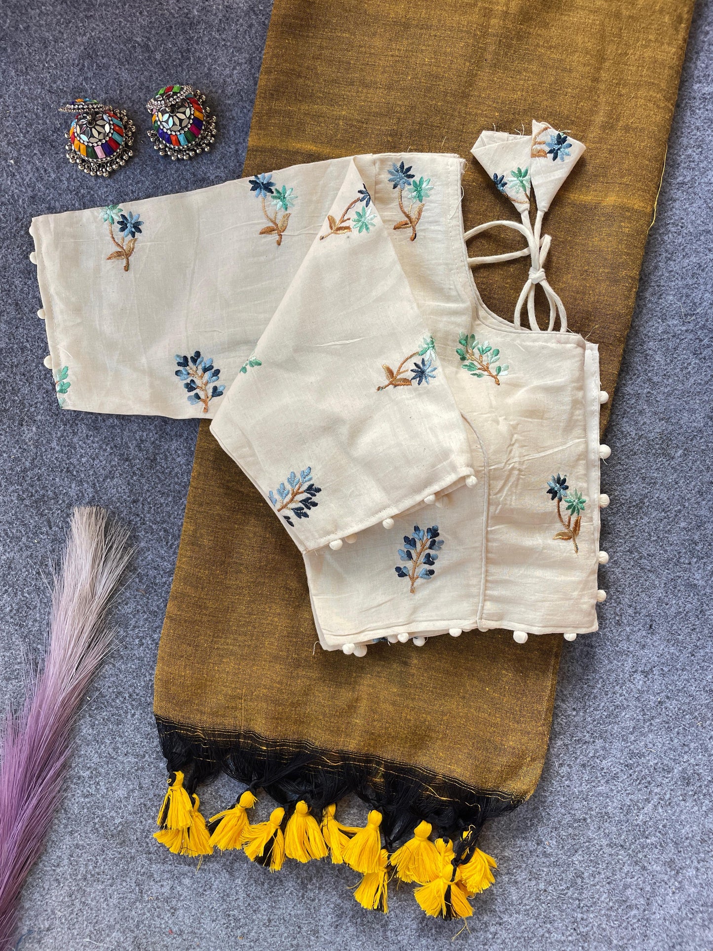 Pure Khadi Cotton Mustard Saree With Designer Blouse