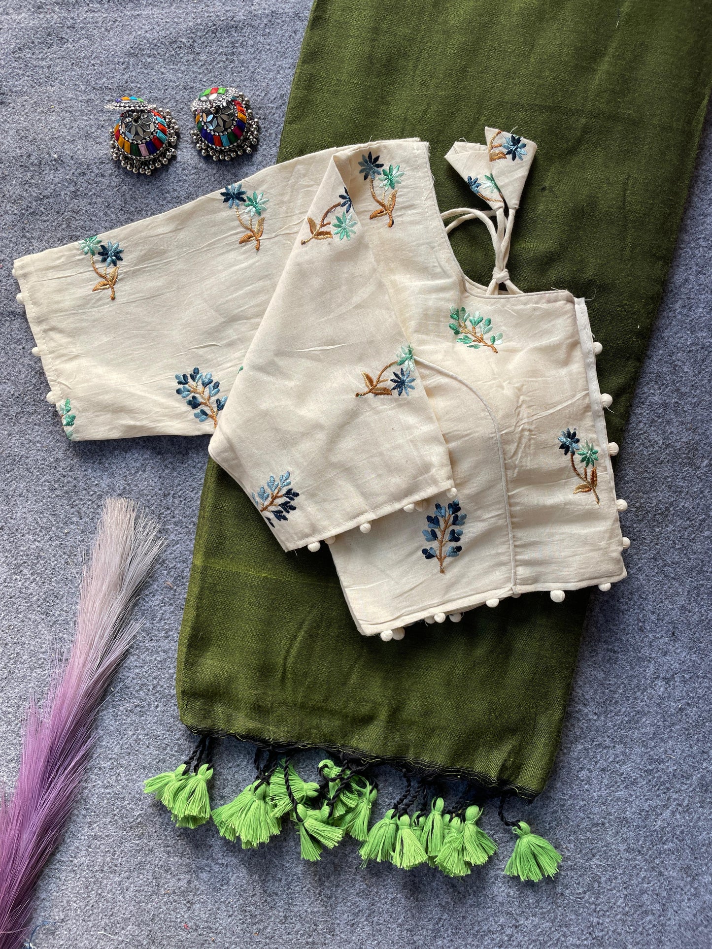 Pure Khadi Cotton Mahendi Saree With Designer Blouse