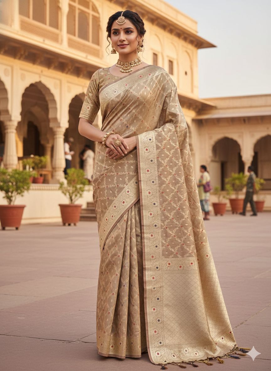 Elegant Gold Banarasi Silk Saree for Wedding & Festive Wear