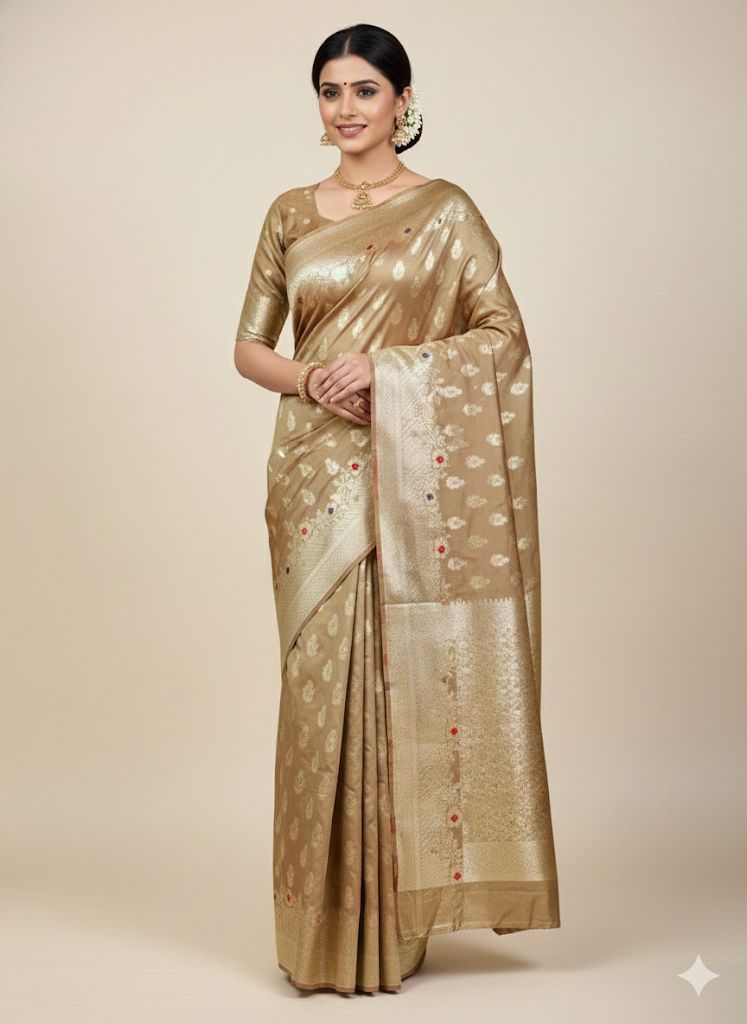 Rose Gold Banarasi Silk Saree
