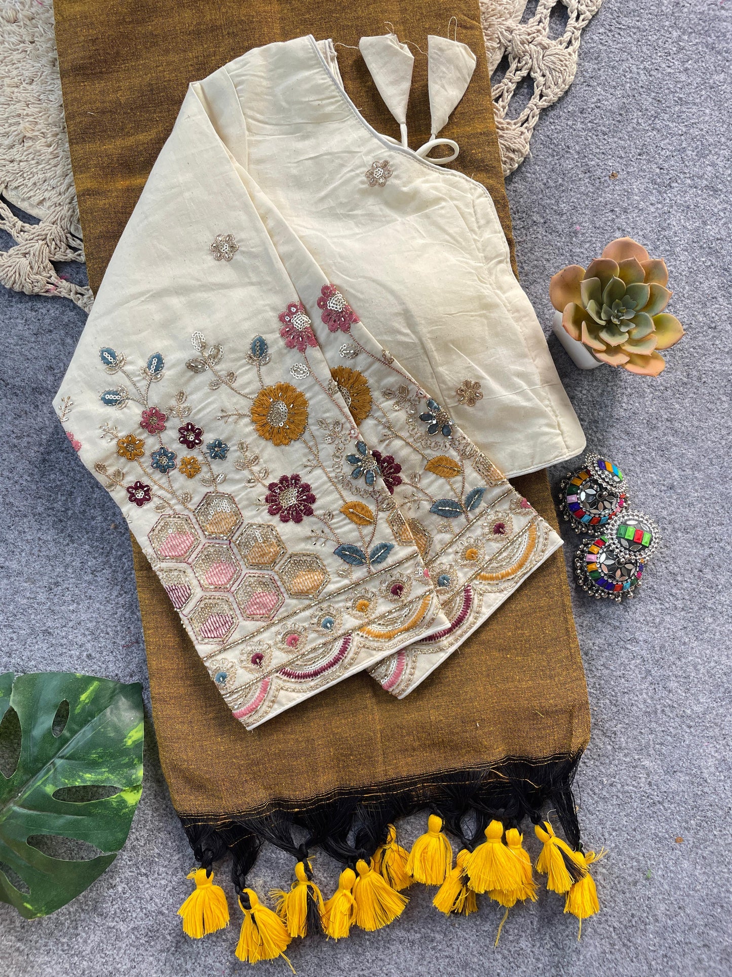 Pure Khadi Cotton Saree With Designer Blouse