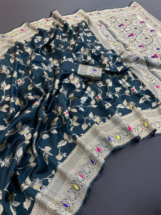 Flower and Mina zari weaving Banarasi Sarees
