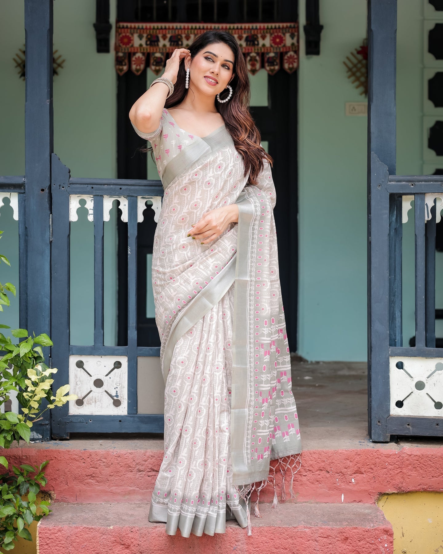 Luxury Soft Grey Linen Saree | Shaadigruh SD1024