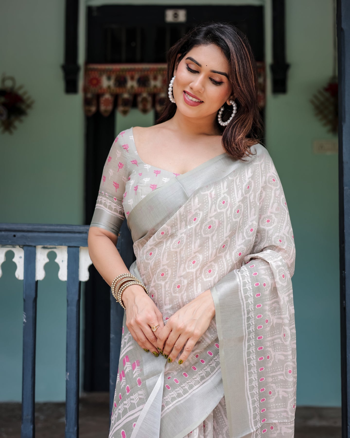 Luxury Soft Grey Linen Saree | Shaadigruh SD1024
