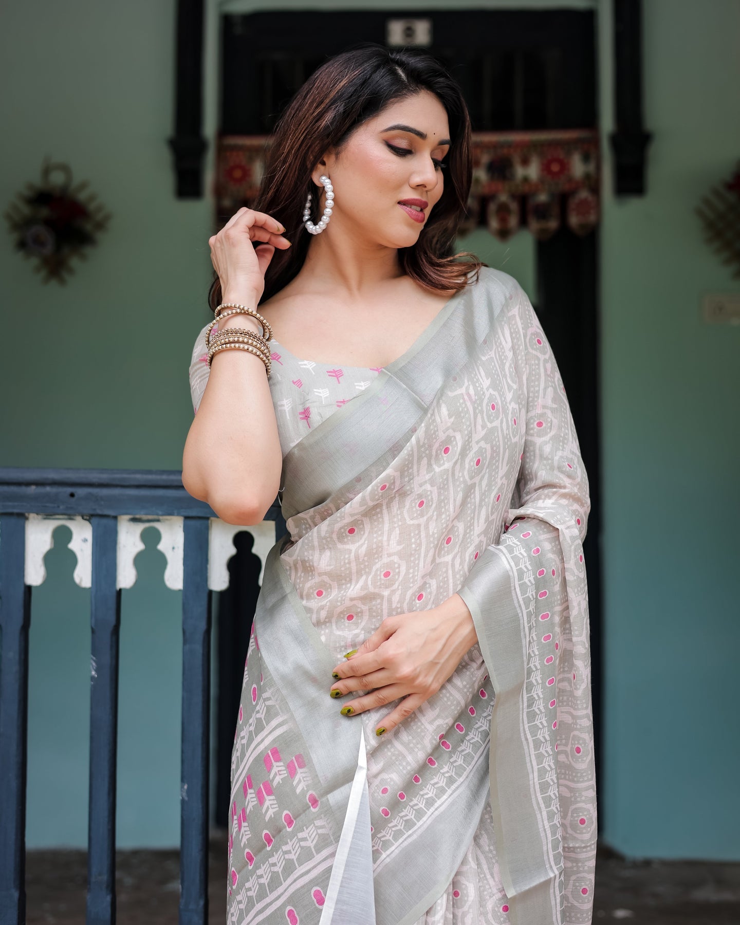 Luxury Soft Grey Linen Saree | Shaadigruh SD1024