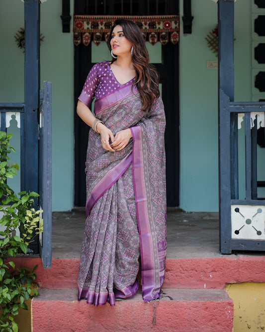 Luxury Mauve Purple Linen Saree | Shaadigruh SD1026