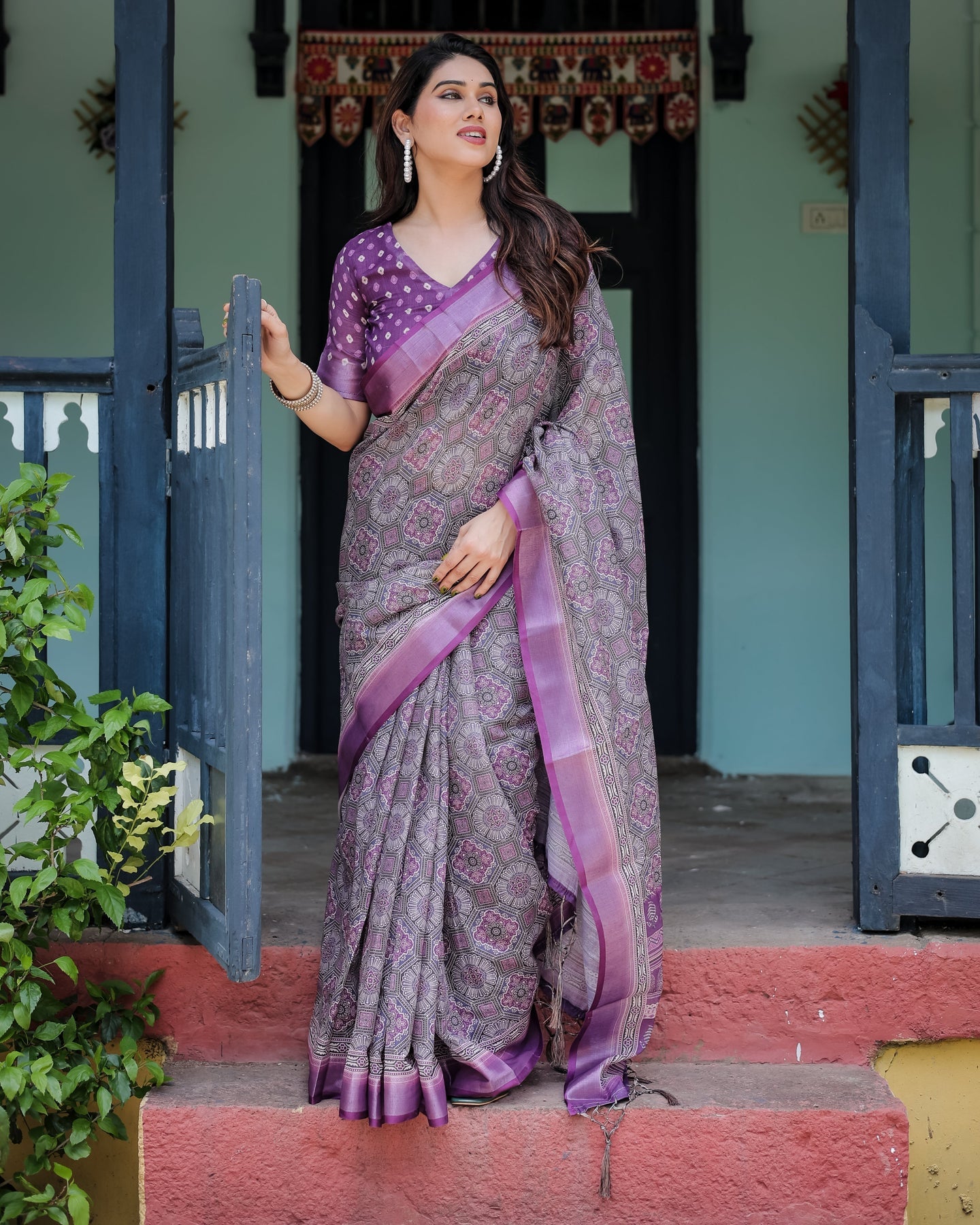 Luxury Mauve Purple Linen Saree | Shaadigruh SD1026