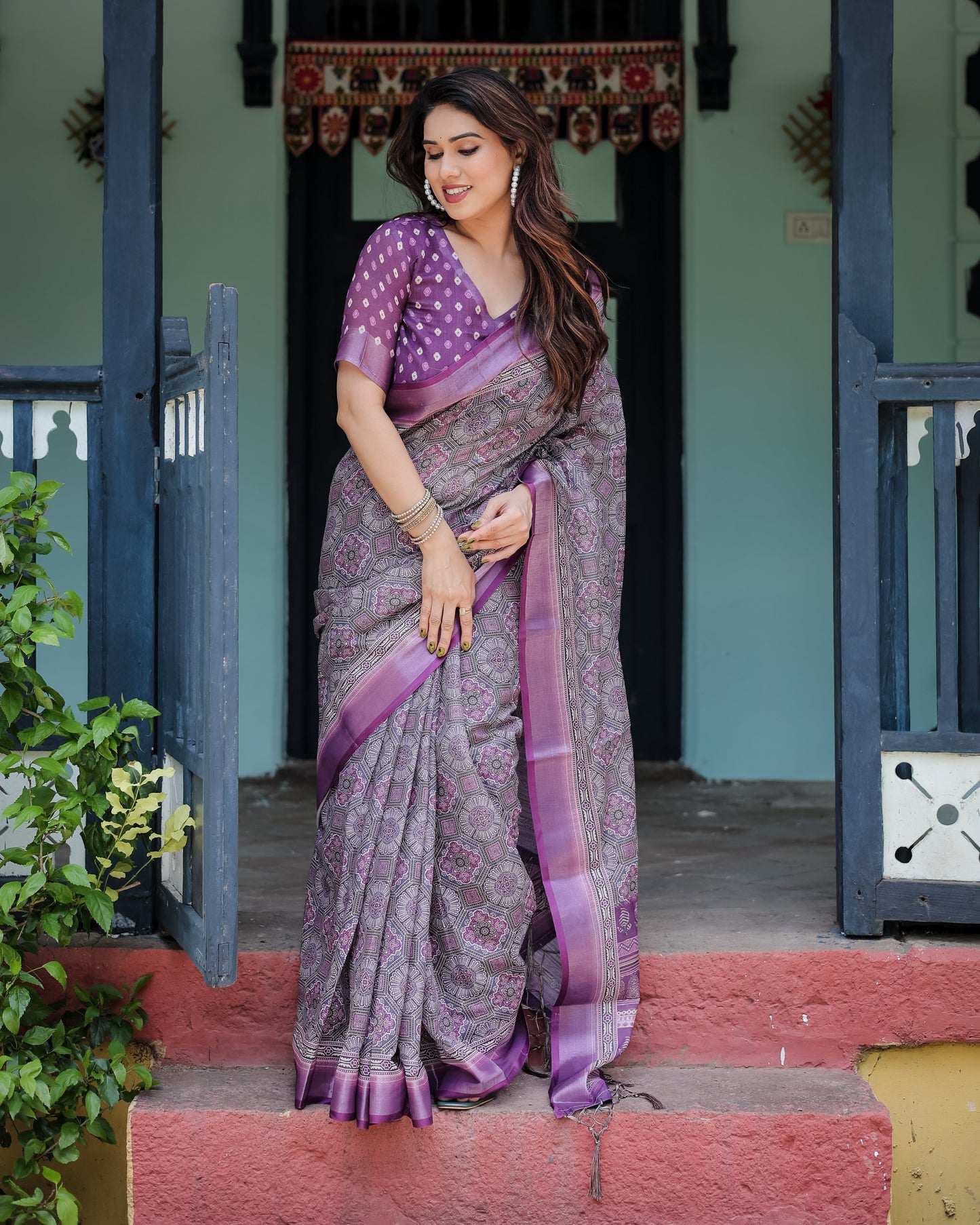 Luxury Mauve Purple Linen Saree | Shaadigruh SD1026