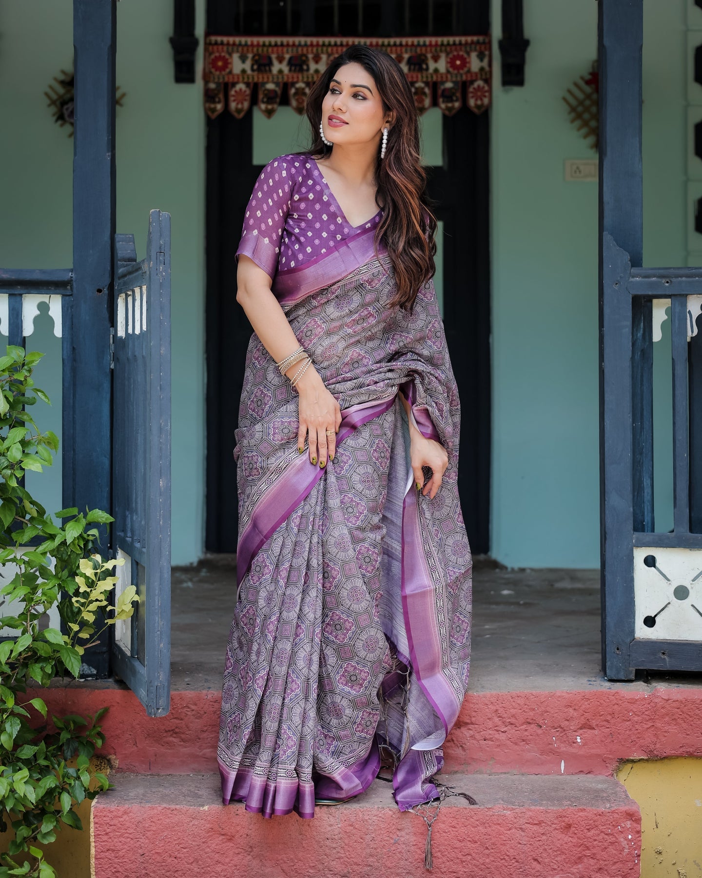 Luxury Mauve Purple Linen Saree | Shaadigruh SD1026