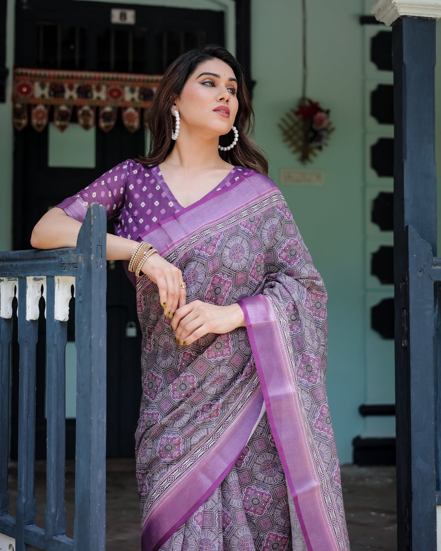Luxury Mauve Purple Linen Saree | Shaadigruh SD1026