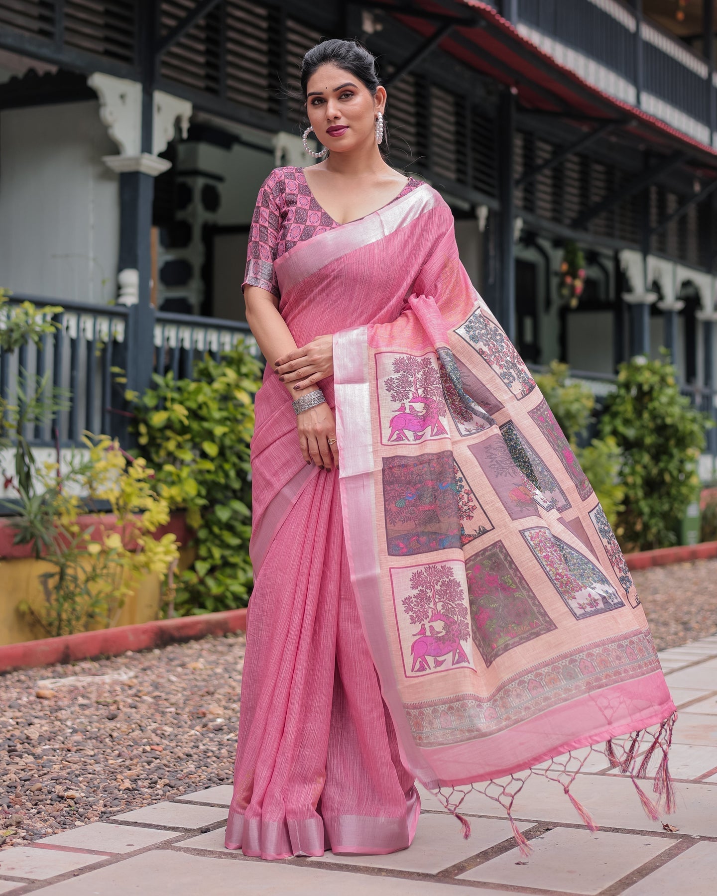 Luxury Blush Pink Linen Saree | Shaadigruh SD1025