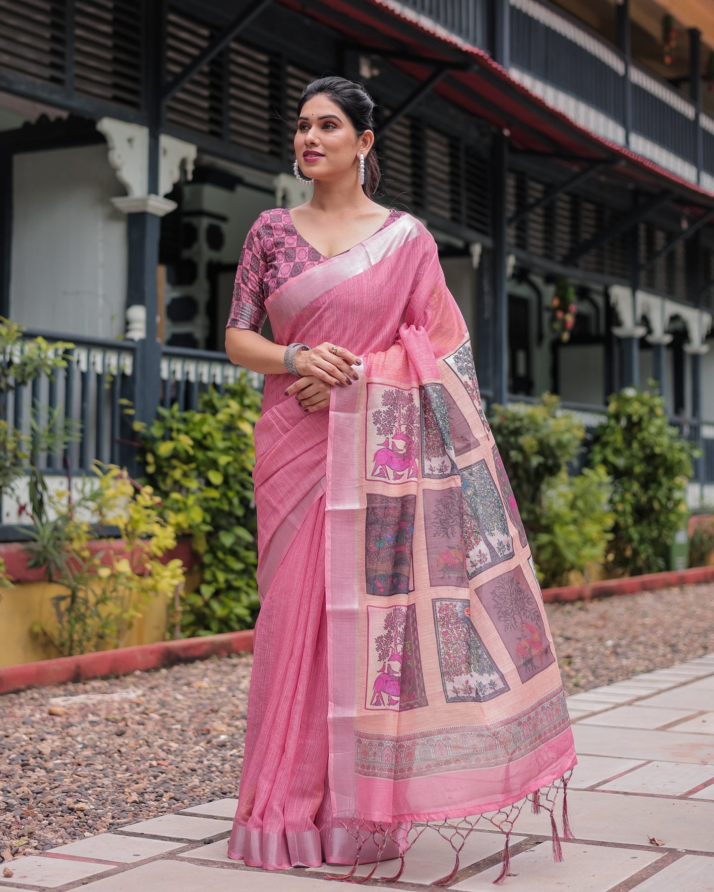 Luxury Blush Pink Linen Saree | Shaadigruh SD1025
