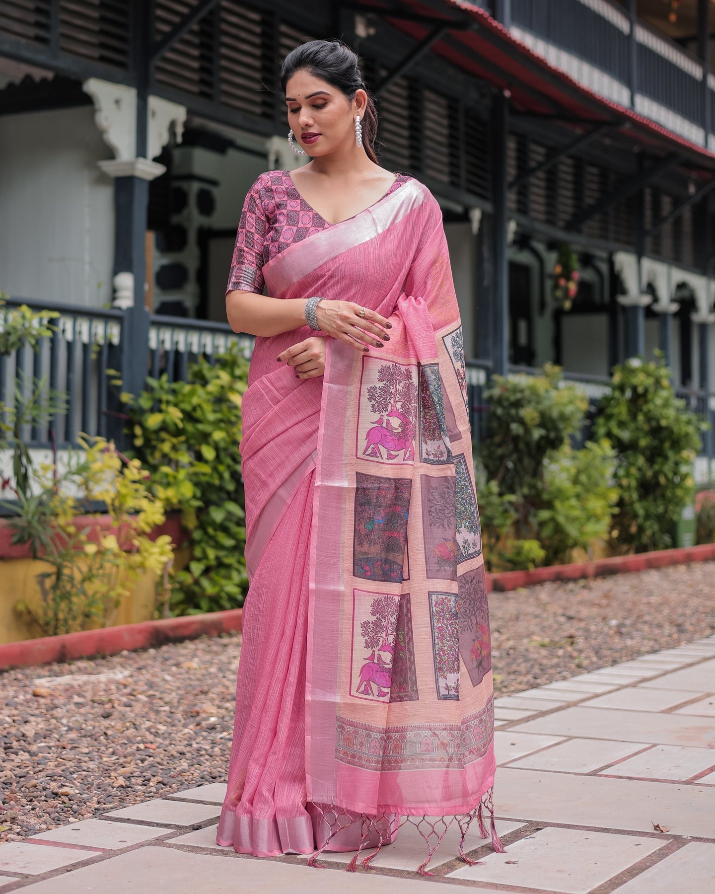 Luxury Blush Pink Linen Saree | Shaadigruh SD1025