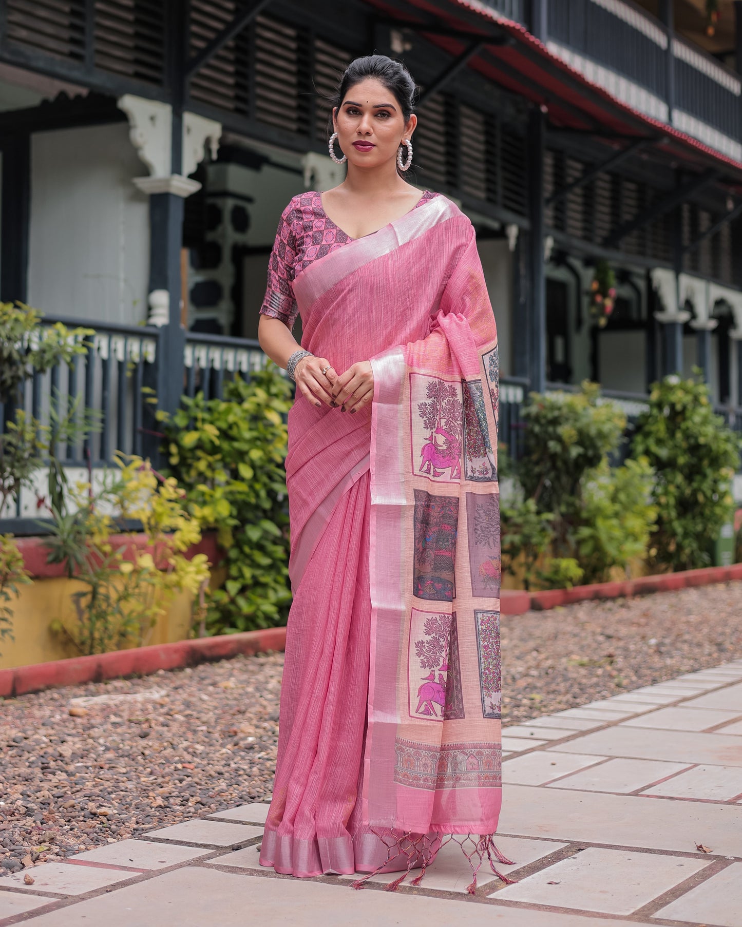 Luxury Blush Pink Linen Saree | Shaadigruh SD1025