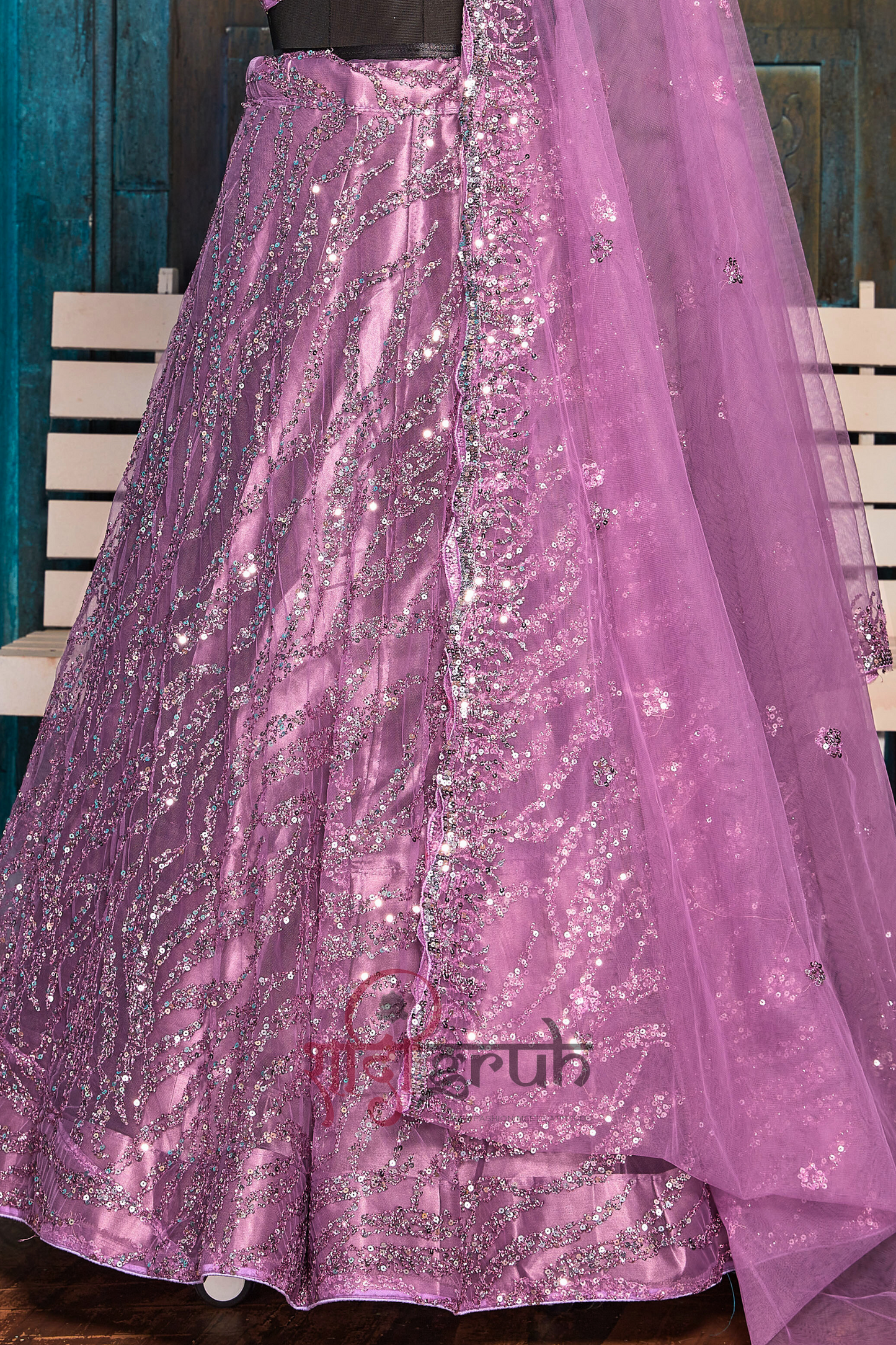 Lavender Sequin Embroidered Lehenga Choli with Net Dupatta