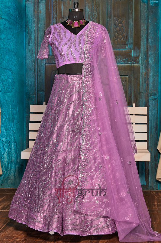Lavender Sequin Embroidered Lehenga Choli with Net Dupatta