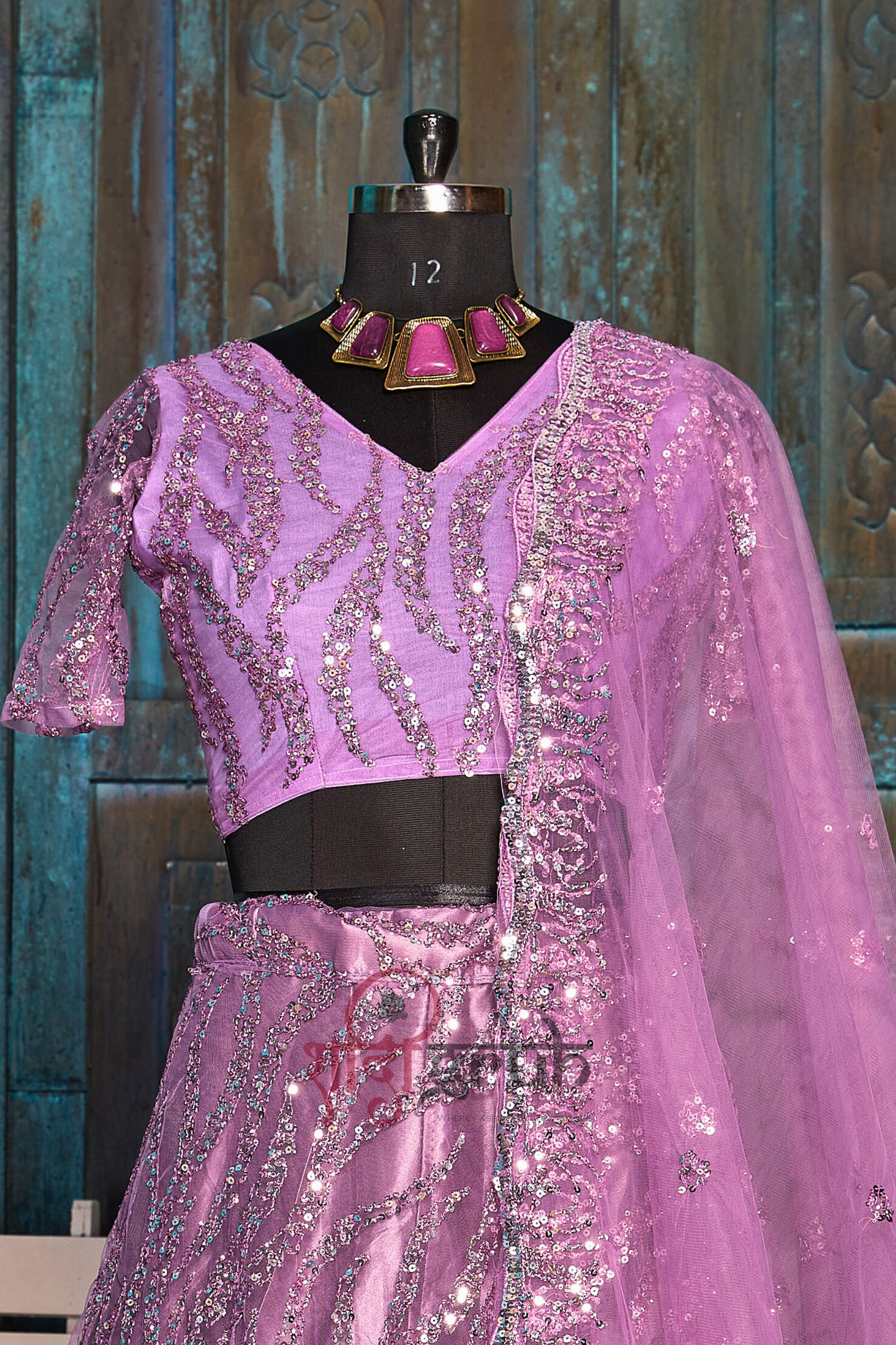 Lavender Sequin Embroidered Lehenga Choli with Net Dupatta