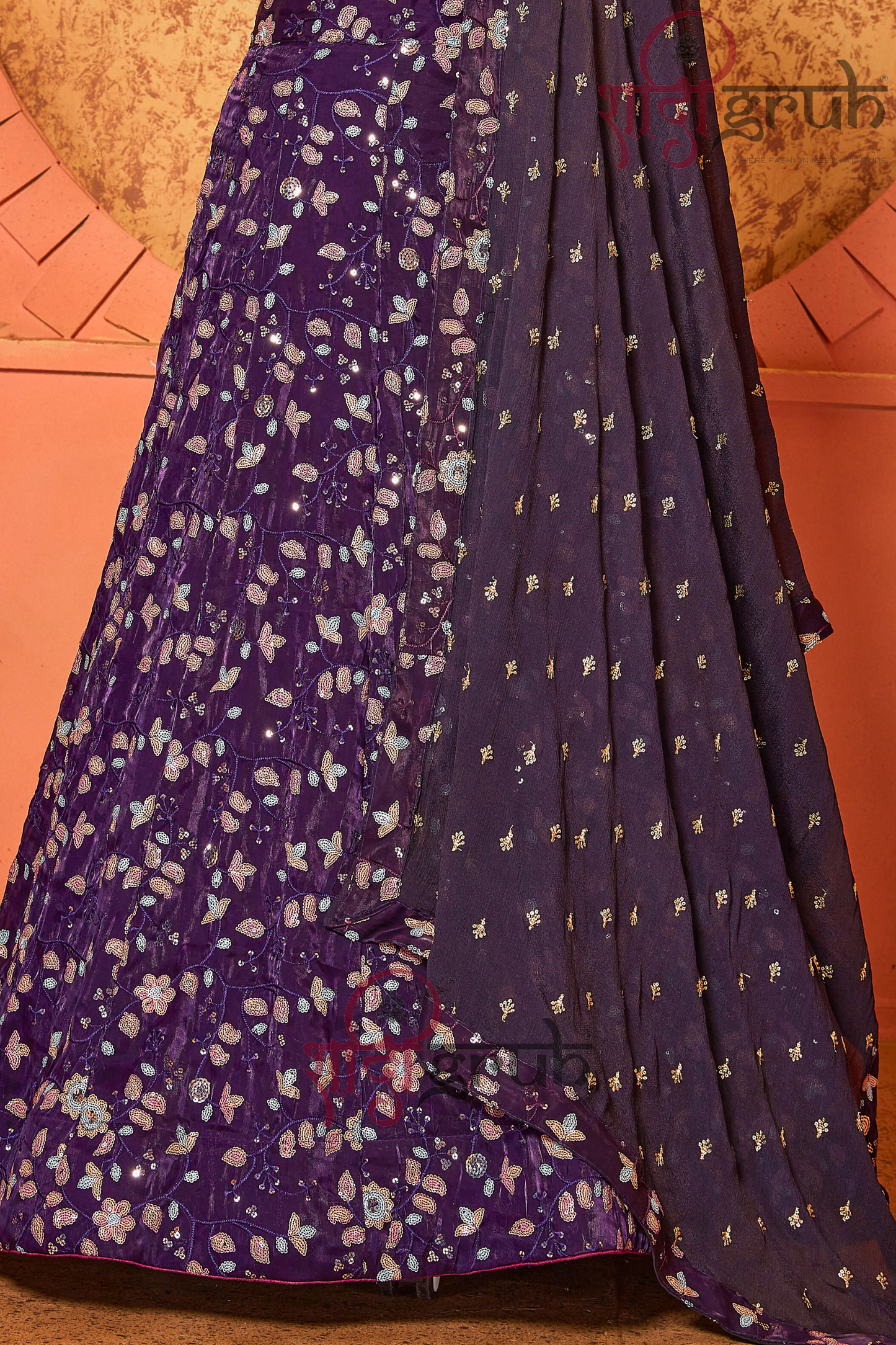 Royal Purple Floral Embroidered Lehenga Choli with Dupatta – Luxury Wedding & Festive Wear