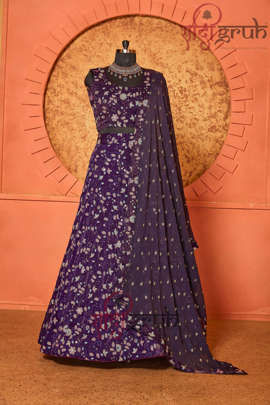 Royal Purple Floral Embroidered Lehenga Choli with Dupatta – Luxury Wedding & Festive Wear