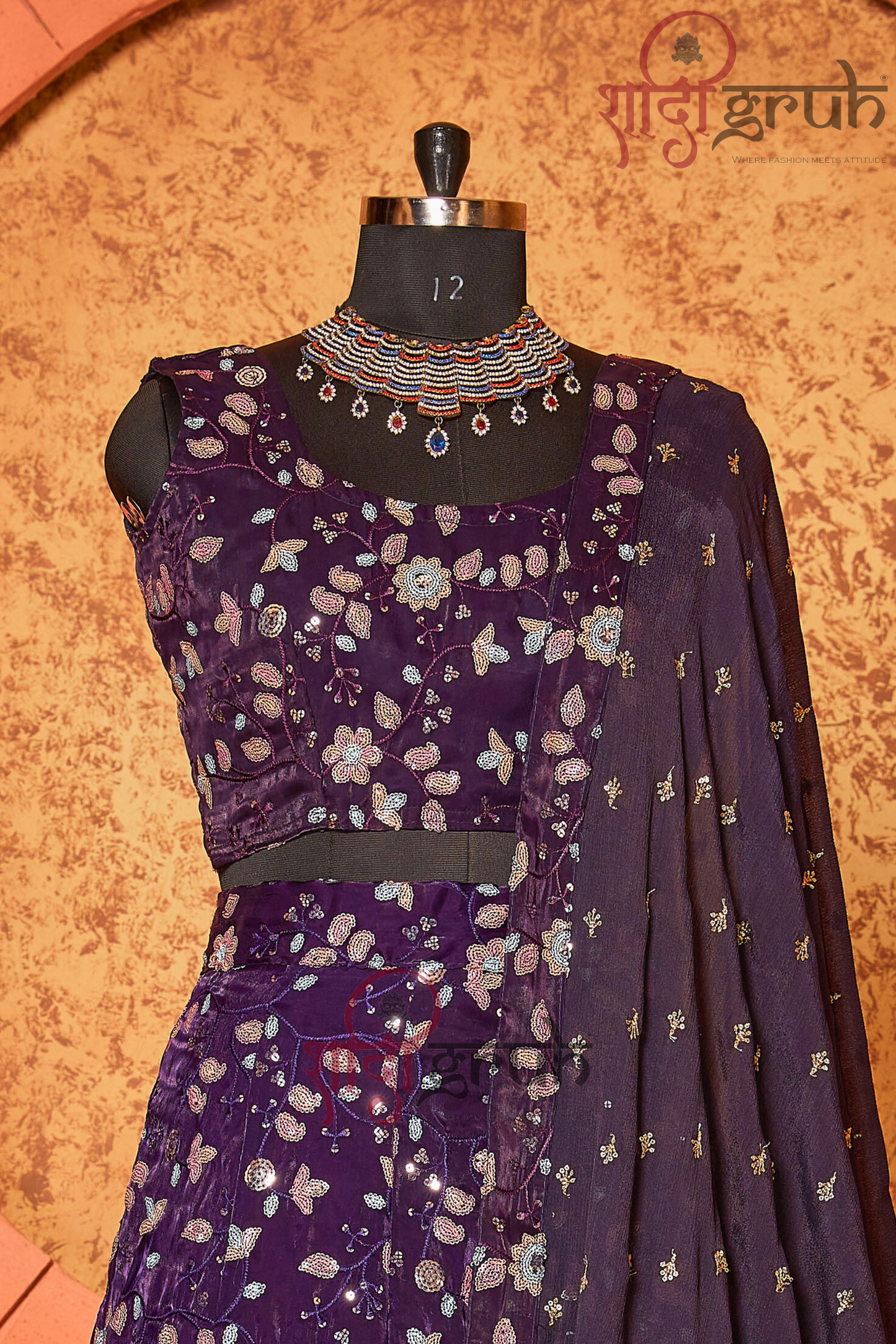 Royal Purple Floral Embroidered Lehenga Choli with Dupatta – Luxury Wedding & Festive Wear