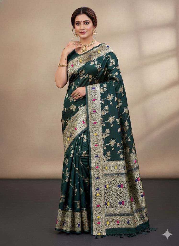 Flower and Mina zari weaving Banarasi Sarees