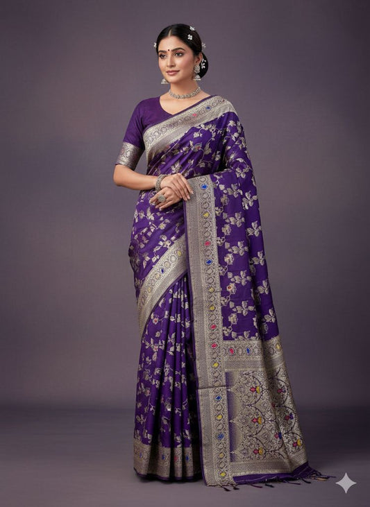 Flower and Mina zari weaving Banarasi Sarees