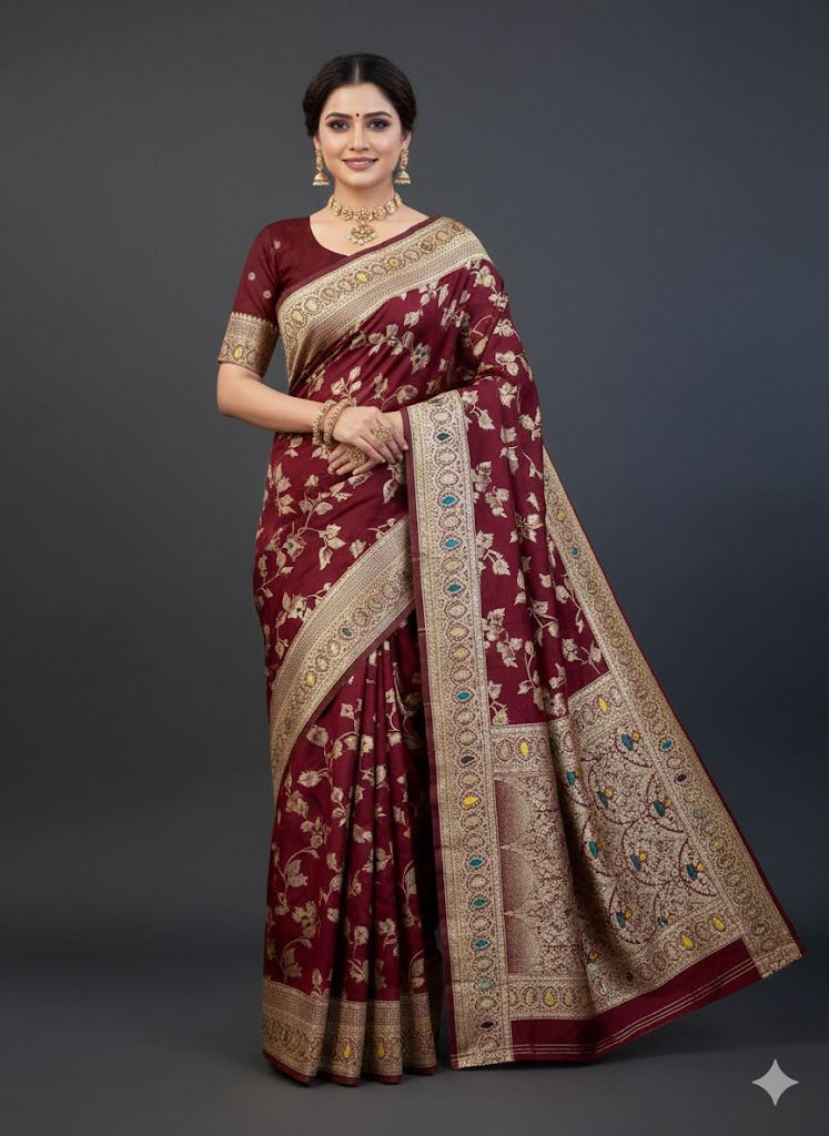 Flower and Mina zari weaving Banarasi Sarees