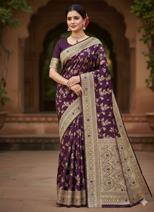 Flower and Mina zari weaving Banarasi Sarees