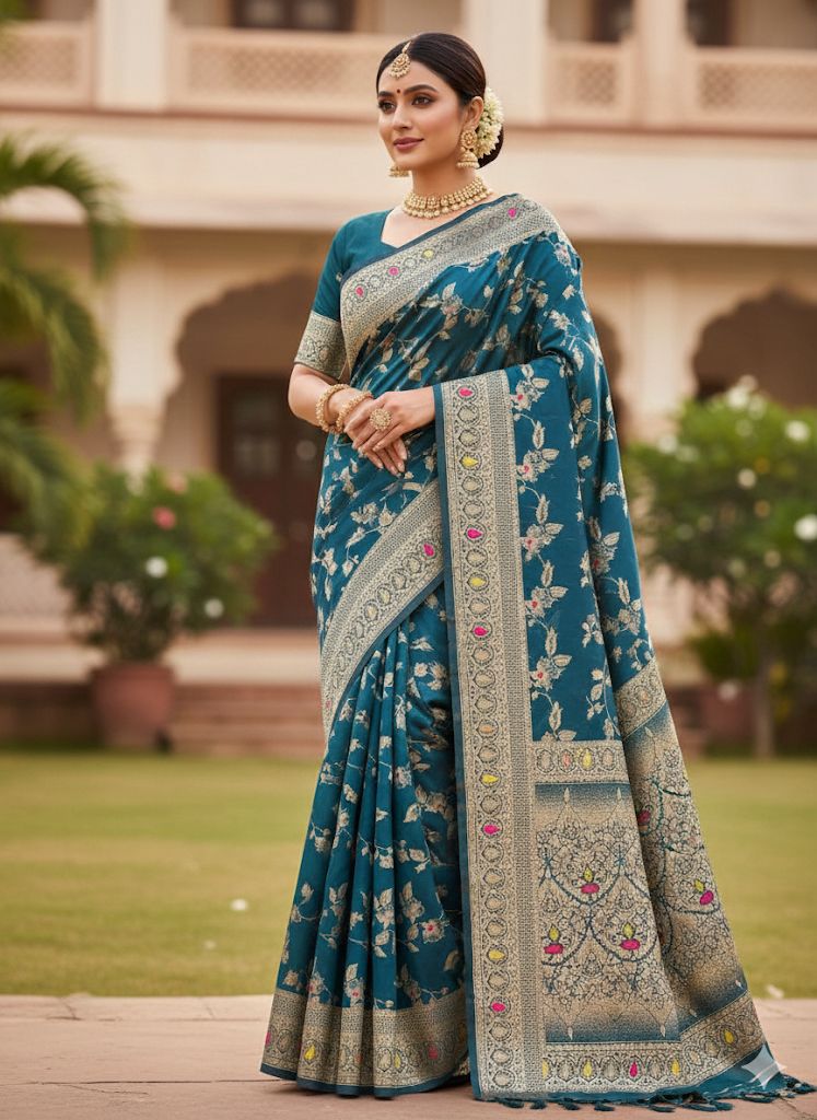 Flower and Mina zari weaving Banarasi Sarees