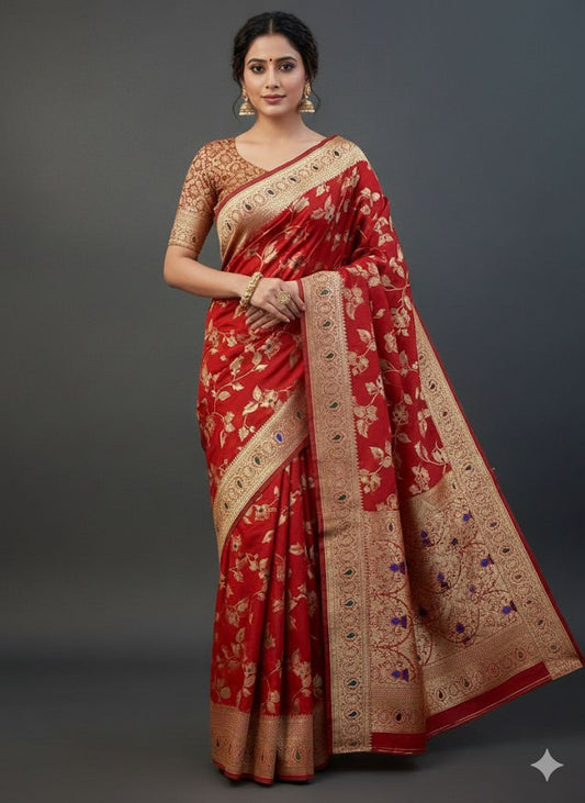 Flower and Mina zari weaving Banarasi Sarees