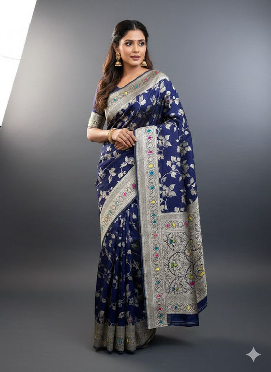 Flower and Mina zari weaving Banarasi Sarees