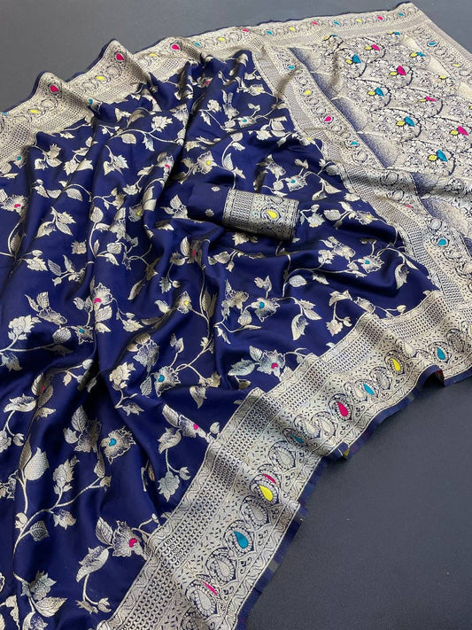 Flower and Mina zari weaving Banarasi Sarees