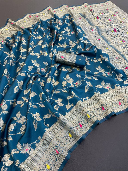 Flower and Mina zari weaving Banarasi Sarees