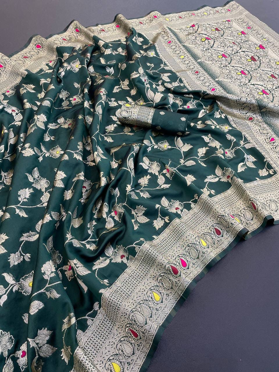 Flower and Mina zari weaving Banarasi Sarees