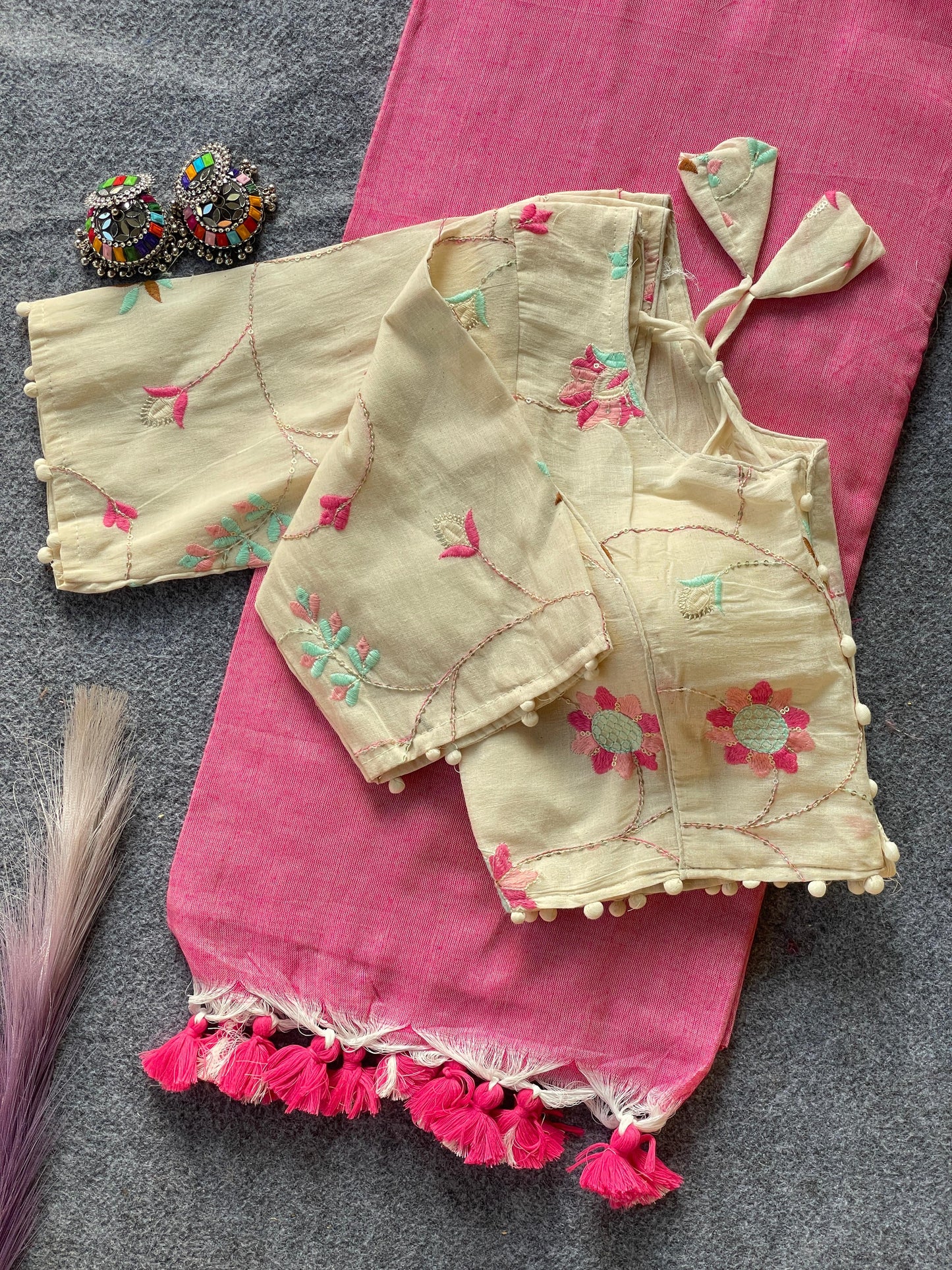 Pure Khadi Cotton Pink Saree With Designer Blouse