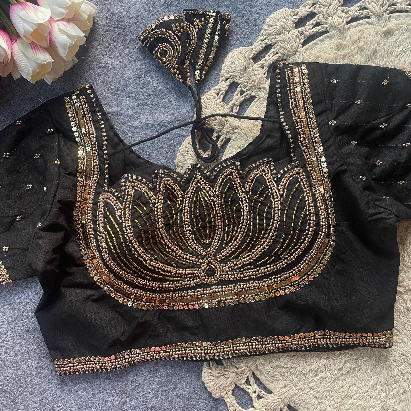 Black Original bits Heavy Handwork + Sequence & Codding khatli work Blouse