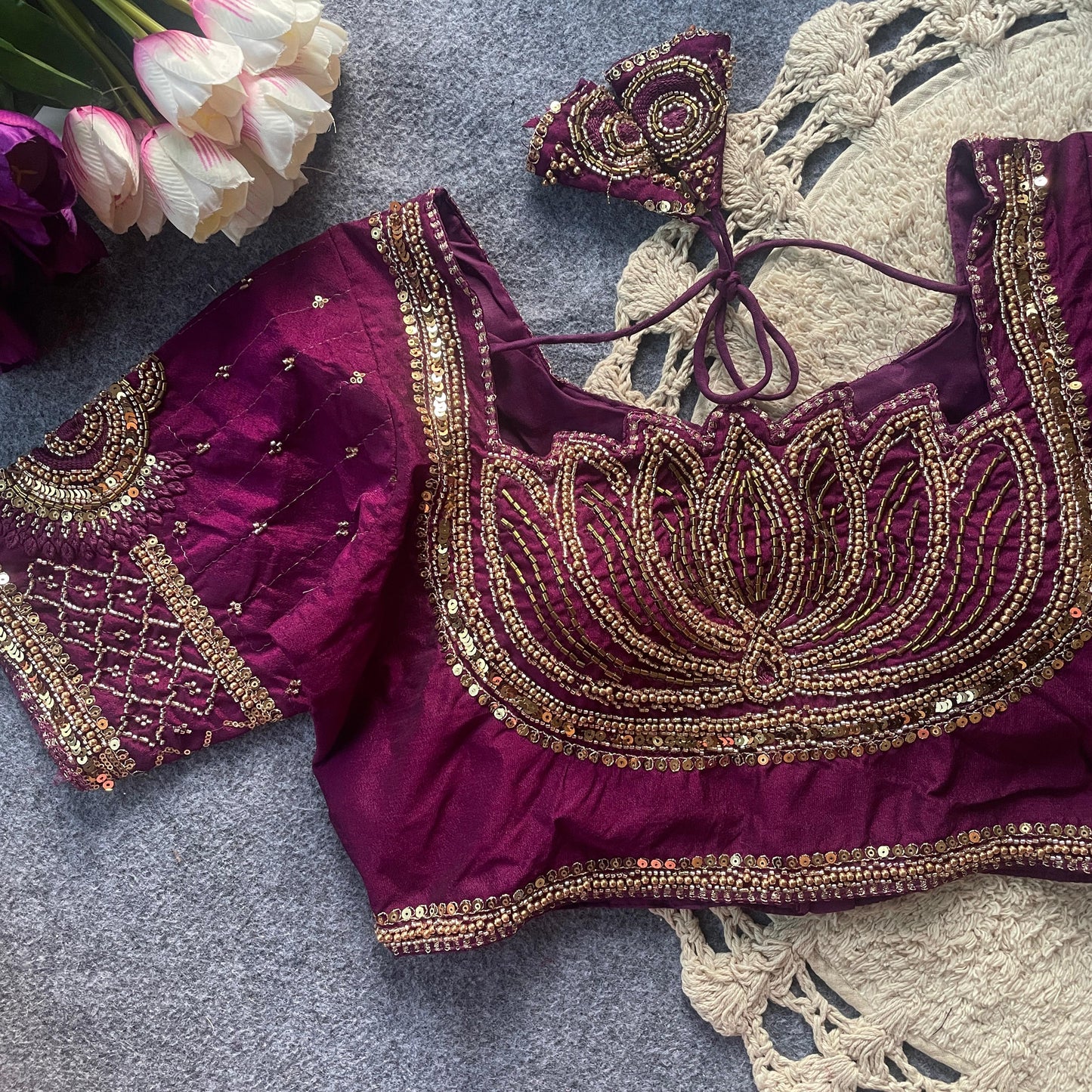 Wine Original bits Heavy Handwork + Sequence & Codding khatli work Blouse