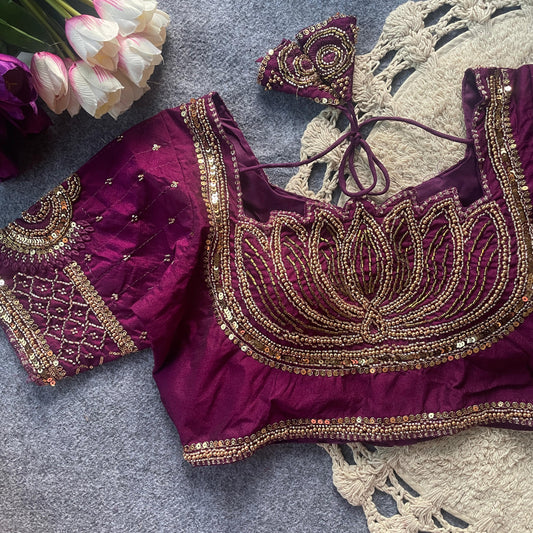 Wine Original bits Heavy Handwork + Sequence & Codding khatli work Blouse