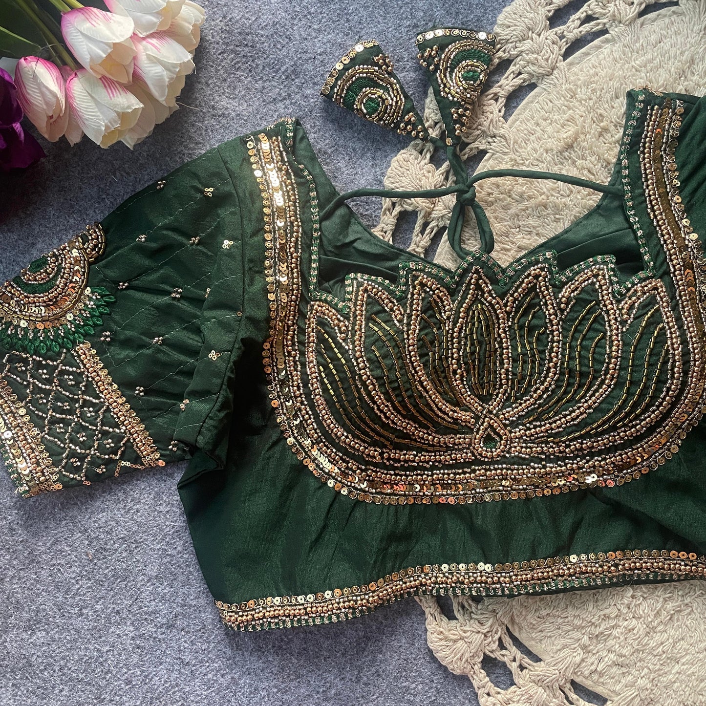 Green Original bits Heavy Handwork + Sequence & Codding khatli work Blouse