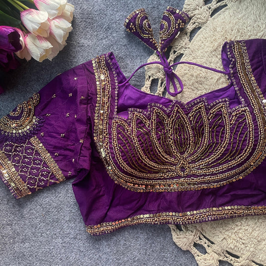 Purple Original bits Heavy Handwork + Sequence & Codding khatli work Blouse