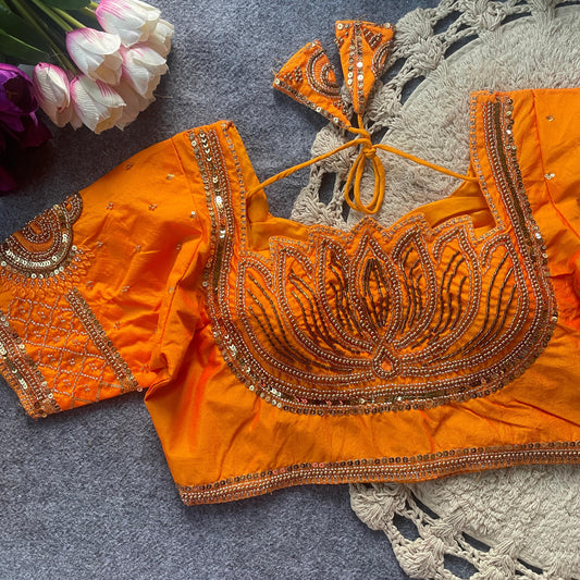 Yellow Original bits Heavy Handwork + Sequence & Codding khatli work Blouse
