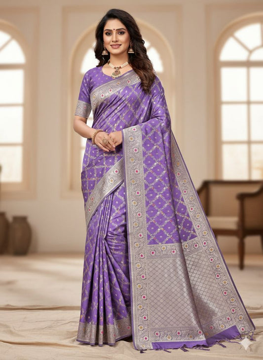 Elegant Purple Banarasi Silk Saree for Wedding & Festive Wear