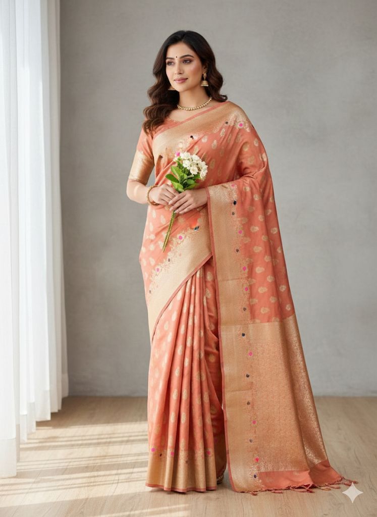 Royal Purple Banarasi Silk Saree with Gold Zari Floral Jaal